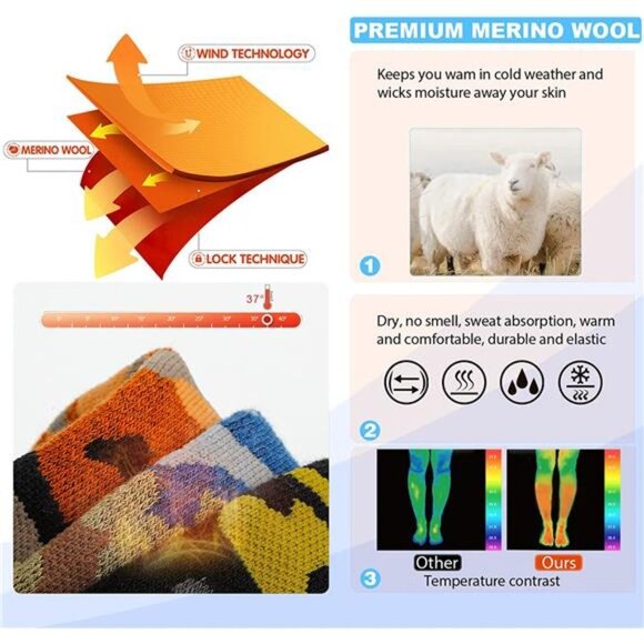 3 Pairs Men's Wool Ski Socks - Picture 2 of 6